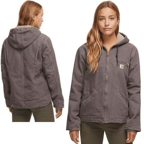 Carhartt Women's Sherpa Lined Sandstone Sierra Jacket in Taupe Gray - Picture 1 of 17